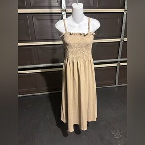 H&M Beige Smocked Midi Dress